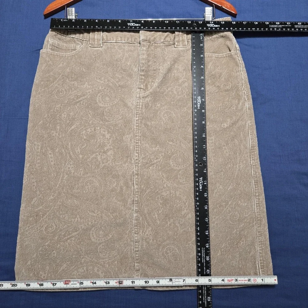 Express Skirt Juniors 9/10 Beige Paisley Corduroy A-Line Knee Length Stretch
